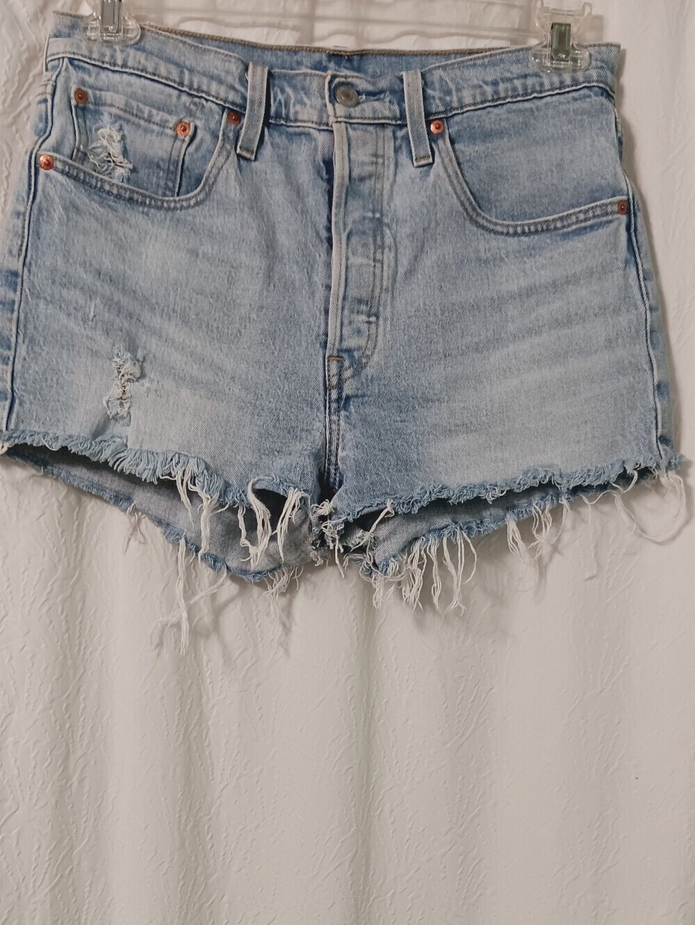 Levis 501 Light Blue Distressed Denim Women's Shorts Size 30